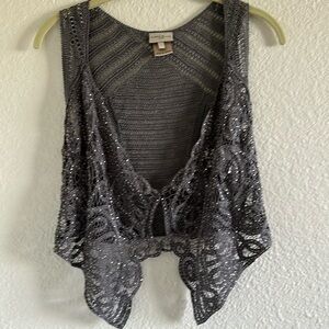 Gray knit, Karen Miller, England vest two closures on the front beaded